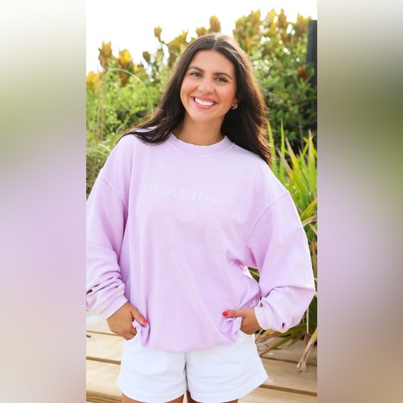 Seaside Mint and Navy Women's Crewneck Corded Sweatshirt - Picture 3 of 7